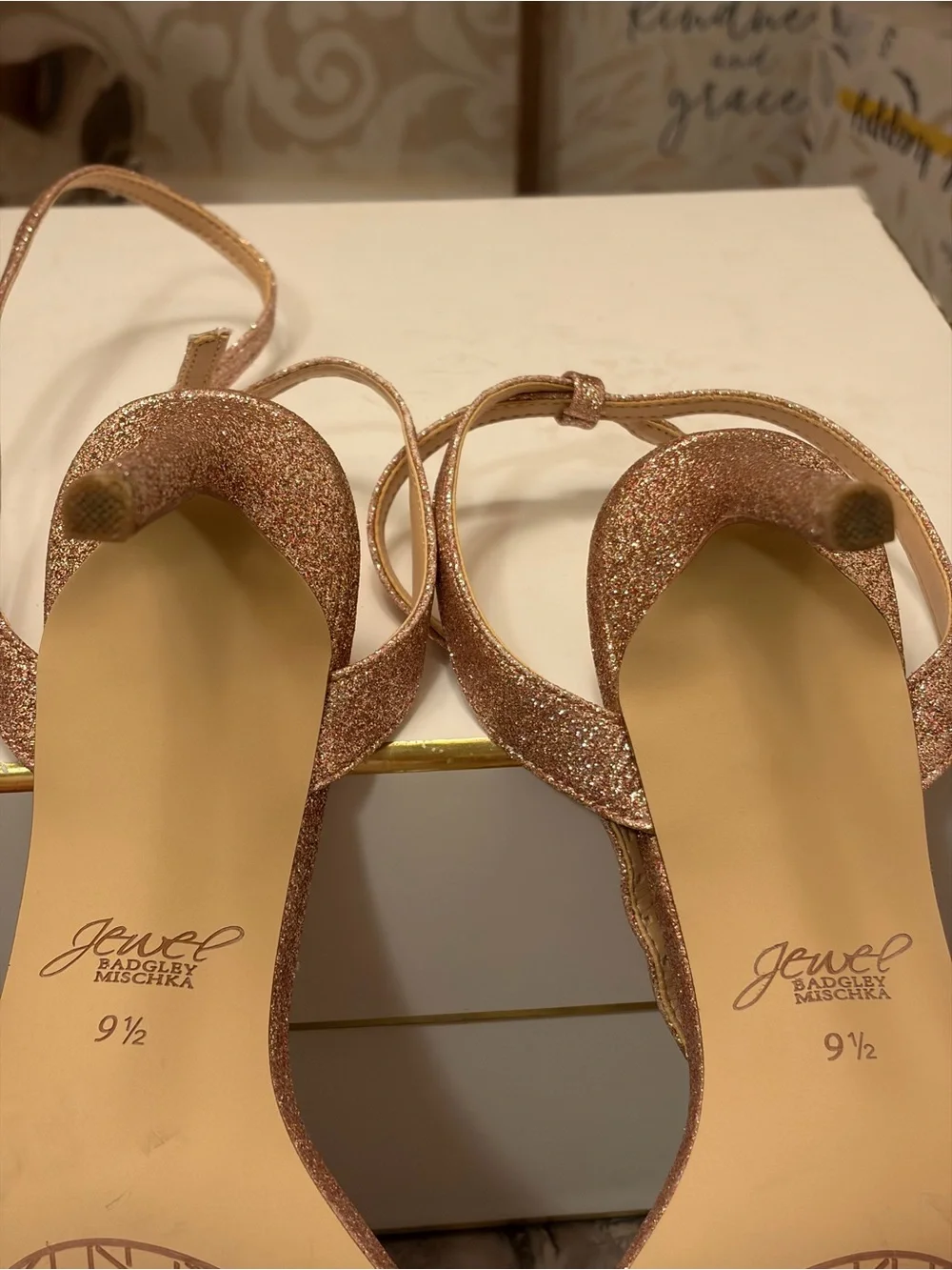 Badgley Mischka Rose Gold Sandals, Dallyce Ankle Strap Stiletto Sandal